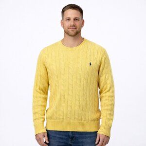Polo Ralph Lauren Mens Sweater Size XXL Yellow Cable Knit Crewneck Pullover